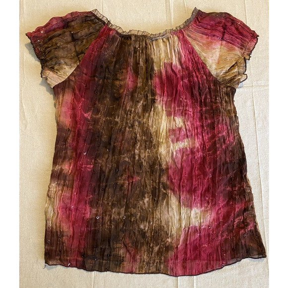 Festival Blouse Womens Medium Chiffon Sequin Ombre Pullover Boho Top - Picture 2 of 8